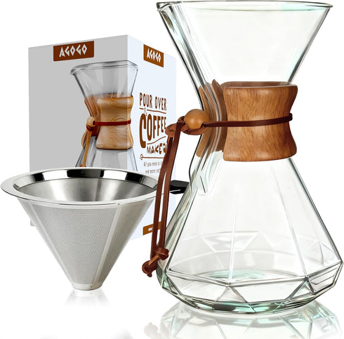 AGOGO Pour Over Coffee Maker Glass - Barista Kit with 304 Stainless