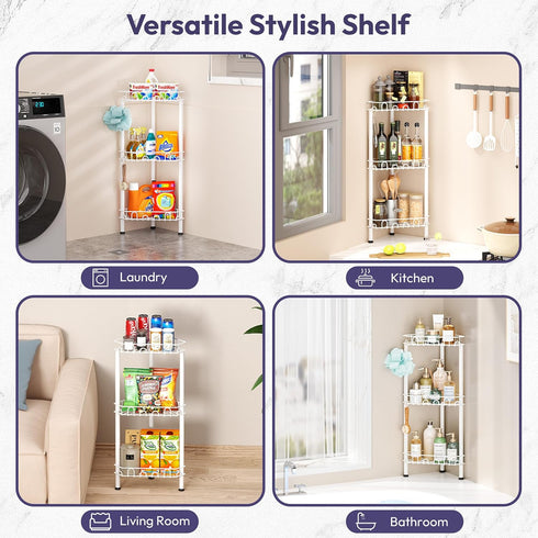 3Tier 12 SWTYMIKI Standing Shower Caddy Corner - Stainless Steel ShowerOrganizer Shelf with Hooks and Adhesive Pads