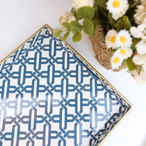 15.6 10.2" Spsyrine White Serving Tray, Plastic Marbling Tray for Coffee Table, Stylish Rectangular Decorative Tray