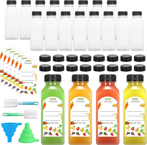 HEWASME 30Pcs 12 Oz Plastic Juice Bottles with Caps,Clear Reusable Water Bottle &