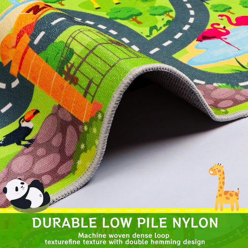 DINSUMRUG Cars,59"X39.4" Car Rugs for Kids Toy Animal Road Rug for Kids,Non Slip Zoo Road Map Cars Track Mat,Washable