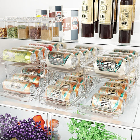 Soda Can Organizer for Refrigerator Drink Organizer and Storage,Adjustable Width Soda Holder for Refrigerator,Can Dispenser for Fridge Suitable for Storage Cabinet and Pantry Clear (1set) by Jsyrjing