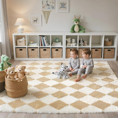 GENIMO Checkered Rug 5x7 Area Rugs for Kids Bedroom Soft Shag Rug