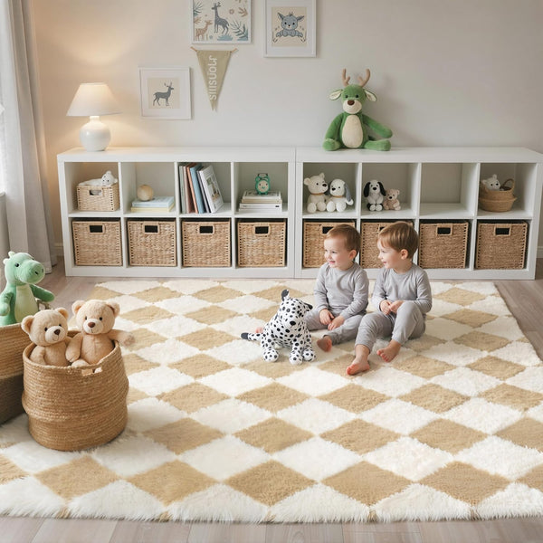 GENIMO Checkered Rug 5x7 Area Rugs for Kids Bedroom Soft Shag Rug