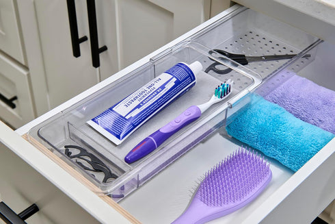 madesmart Expandable Dental Tray Drawer Organizer with Drying Stone, Clear Plastic Organizer for Toothbrush, Dental