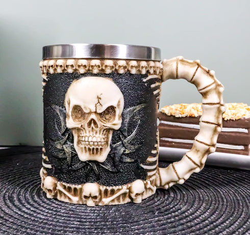 Ebros Evil Grinning Tribal Skull Mug, Beer Stein Tankard with Skulls Handle, 11 Ounces