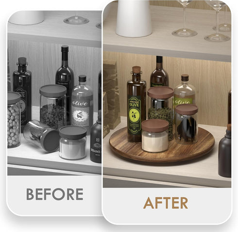 Lazy Susan Turntable for Cabinet: Acacia Wood Organizer for Kitchen Countertop and Bathroom Decor, 12 Inch