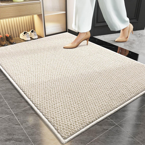 Yancorp 2'x3' Small Area Rug, Cream White Berber Indoor Door Mat, Non-Slip Washable Jute-Look Rug for Entryway
