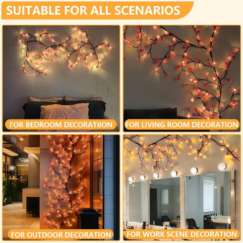 4FT 48LED Timer,8 FNHMSL Cherry Enchanted Willow Vine Lights, Pink Cherry Blossom Tree Branch Lights for Wall, Remote