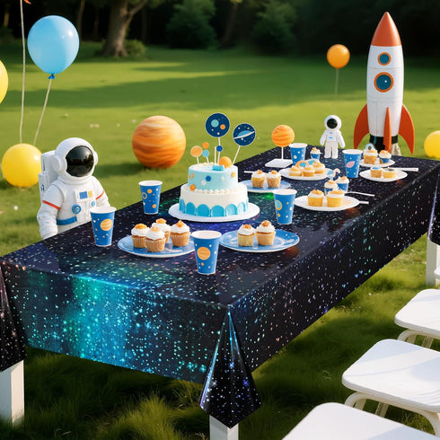2 Pack 54'' 108'' Iridescent Galaxy Holography Tablecloth, x Color-Shifting Space Table Cover with Reflective Stars
