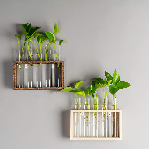 5 Kingbuy Wall Propagation Station with Test Tube Vases - Vintage Wood Stand Wall Hanging Planter for Plants, Tabletop
