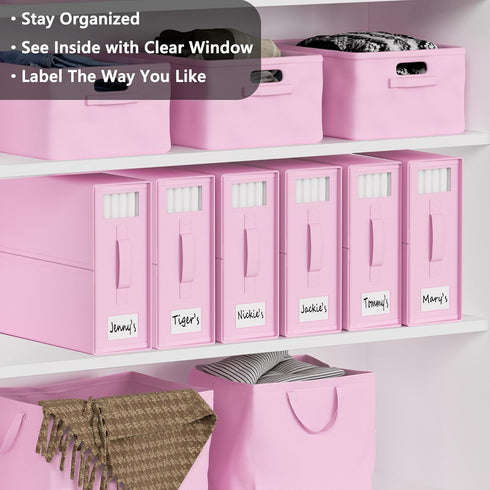 SheetCube 6 Pack Bed Sheet Organizers and Storage - Foldable Linen Closet Organizer with Window and Label, Pink