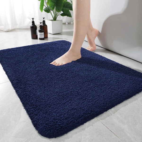 AROGAN Luxury Long Bathroom Runner Rug, 24x36 Inch - Thick Soft Microfiber Non Slip Bath Mat, Navy Blue