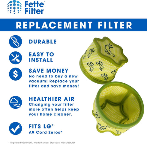 Fette Filter - A9 Premium Vacuum Replacement Pre Filter Compatible with LG Vacuum Cleaner (3 Pack)