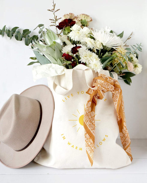The Cotton & Canvas Co. Live Life in Warm Yellows Summer Beach Bag, Reusable Shoulder Tote and Handbag