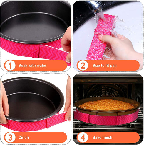 Patelai 6 Pieces Cake Pan Dampen Strips, Colorful Absorbent Baking Strips for Even Baking and Clean Edges