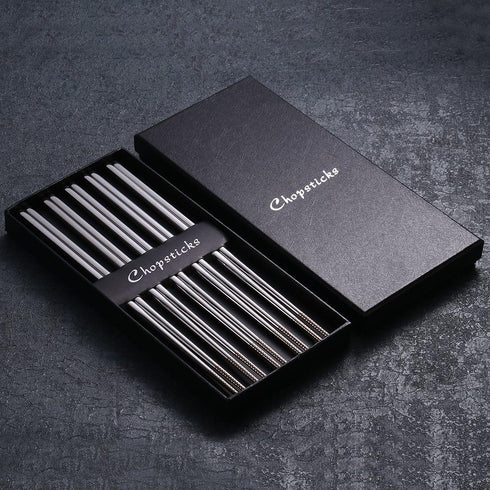 Devico 18/10 Stainless Steel Metal Chopsticks Set, Reusable, Dishwasher Safe (5 pairs)
