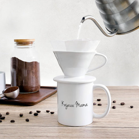 Pour Over Coffee Dripper - White Ceramic Slow Brewing Accessories for Home, Cafe, Restaurants - 2 Cup, V02 Filters