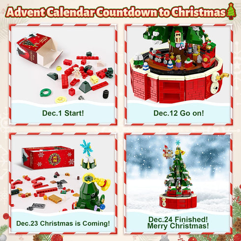 2025 24 Countdown Set, 6+, Ochido Advent Calendar Rotating Christmas Tree Building Blocks Kit, Days Christmas Toy