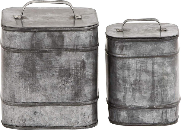 Deco 79 Decorative Canisters Set of 2, 8" & 7"H, Silver Metal Decorative Containers Keepsake Boxes