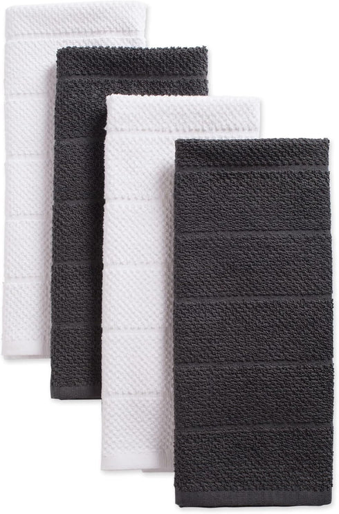 DII Basic Chef Collection - Assorted Terry Kitchen Towel Set, 4 Piece, Dishtowel Set, Mineral Gray