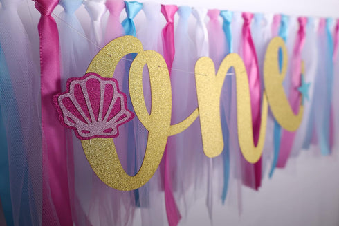 MIAUL 1st Mermaid Princess Highchair Banner for Baby - First Birthday Tutu Decoration Photo Props, Blue Purple White