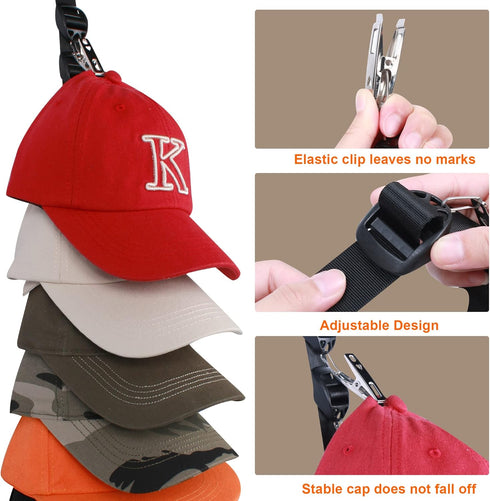 Hat Rack for Baseball Caps, Organizer Holder for Over The Door & Wall, 20 Clips, Holds 20-40 Caps, Hat Storage