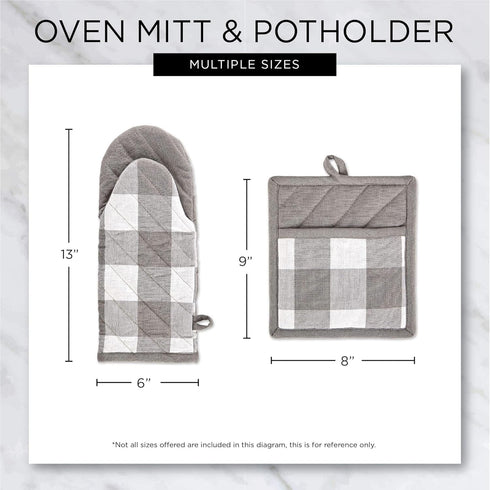 DII Buffalo Check Kitchen Collection, Classic Farmhouse Kitchen Set, Oven Mitt, Pink & White