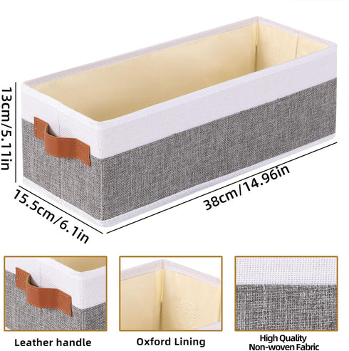 Small Storage Basket 1-Pack, Fabric Storage Containers with Handles, Foldable Open Storage Bins (White&Gray, 15x6x5in)