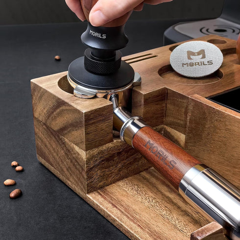 58mm Bottomless Portafilter with Double Shot Filter Basket & Walnutwood Handle, Compatible with Breville Machines