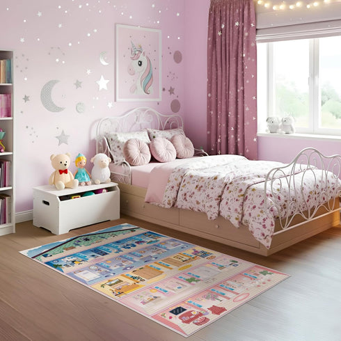 4x6 Rug&Play Ultra Soft Rainbow Dollhouse Play Rug for Girls Room Washable Non-Slip Area Rugs for Kid Bedroom & Kids
