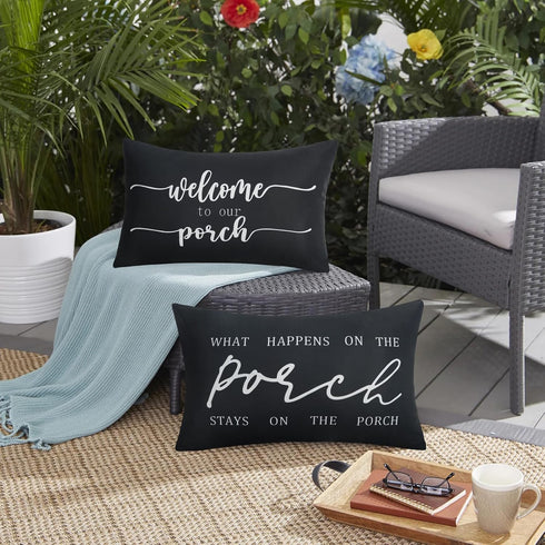 Welcome to Our Porch Outdoor Pillow Covers: Set of 2 Decorative 12x20 Covers for Porch and Patio Furniture.