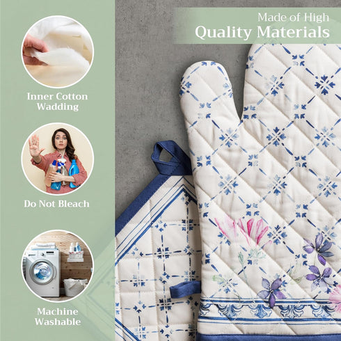Maison d' Hermine Cotton Oven Mitt & Pot Holder Set - Heat Resistant BBQ Cooking Gloves