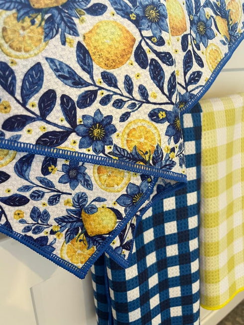 Summer 16x24 Inches (Set 3) Cerise Lemon Kitchen Towels - Premium Quick Dry Microfiber Cloth Spring & Dish Towels