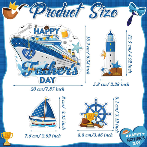 Capoda 16 Pcs Father's Day Magnets Cruise Door Magnetic Decorations Happy Father's Day Ship Car Magnets Stickers Best Dad Anchor Cruise Cabin Fridge Magnetic for Father's Birthday Party Supplies