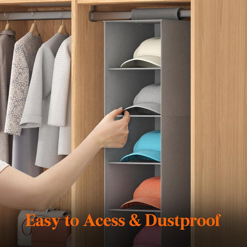 Lifewit 10 Compartments Hat Organizer - 1 Pack Hanging Storage Organizer for Baseball Caps, Holds Up to 40 Hats, Grey