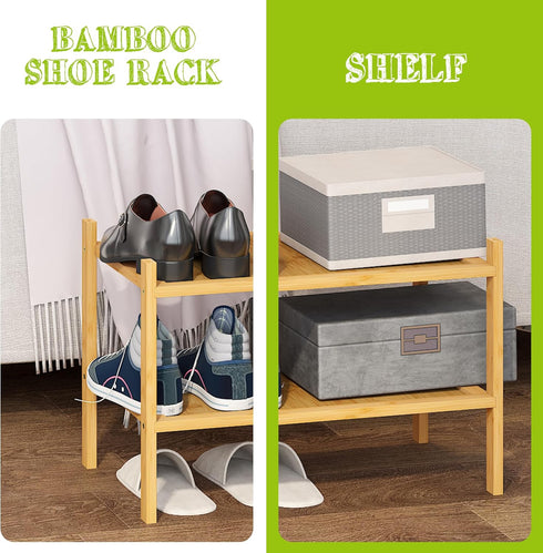 2-Tier Closet BMOSU Bamboo Small Shoe Rack Premium Stackable Shoe Shelf Storage Organizer for Hallway Living Room