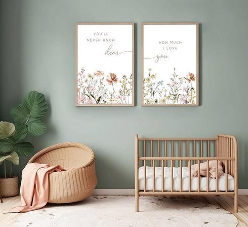 2 libitea Pcs Wildflower Nursery Wall Art Flower Botanical Sentence Poster Painting Picture Wall Decor Boho Girl