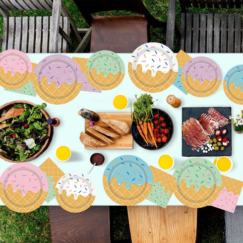 UROINEPA 100Pcs Ice Cream Party Decorations Ice Cream Plates and Napkins for Kids Girls Baby Shower Ice Cream Birthday