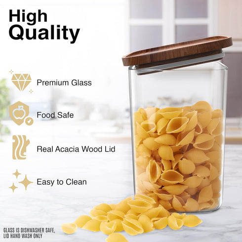 Essos Set (2) 80 oz Square Glass Jars with Wood Lids of fl Airtight and Stackable Storage Containers for Kitchen Pantry