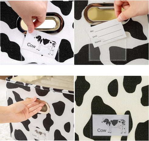 Foldable Animal Cow Storage Bins Set of 3, Collapsible Fabric Organizer Boxes with Handles, 10L, 19L, 34L
