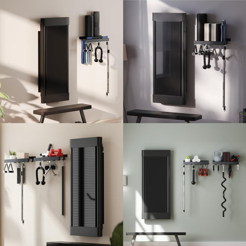 Metal Shelf Compatible with Tonal Accessories, Wall Mounted Gym Rack Organizer with Hooks for Home Gym Storage