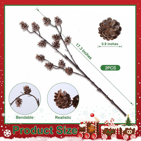 17 Branches,19 Inch HyeFlora PCS Christmas Norfolk Pine Stems with Small Pinecones and Red Berries Real Touch
