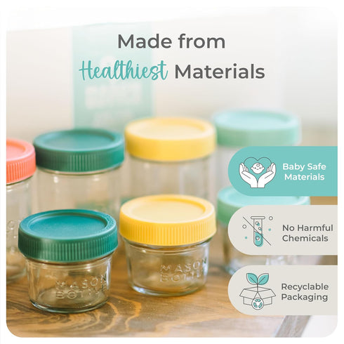 Mason Bottle Breast Milk Storage Glass (4oz & 8oz, 8-Pack) - Reusable Airtight Stackable Baby Food Jars with Lids