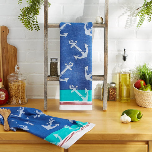 DII Kitchen Dishtowel Set, Anchor's Away Collection, 18x28, Jacquard, 2 Piece