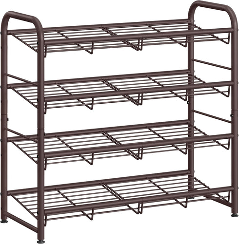 SONGMICS Stackable Shoe Rack, 4 Tier Metal Shoes Rack Storage Shelf, Holds