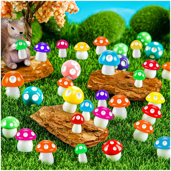 MGZTTHW 64 pcs Tiny Mushrooms for Fairy Garden Colorful Miniature Mushroom Mini Resin