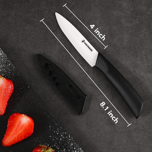 Classic 4 inch Ceramic Paring Knife with Sheath Cover, Rust Proof Fruit and Vegetable Knife