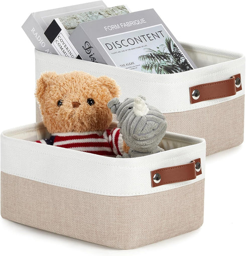 DULLEMELO Small Storage Bins with Handles, Set of 2 Collapsible Fabric Bins for Organizing 11.8x7.9x5.1 Inch (White &