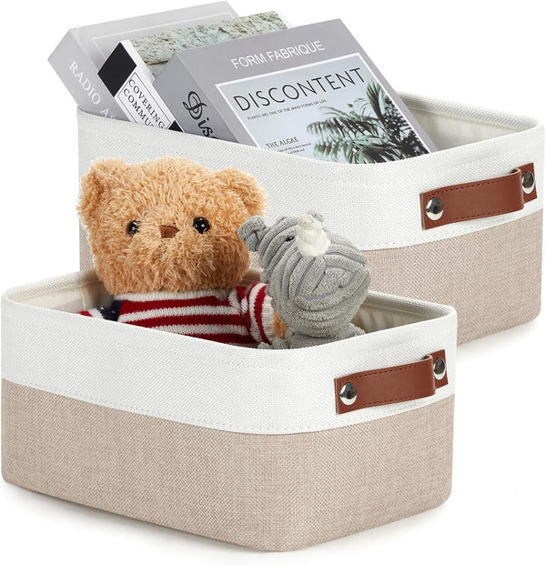 DULLEMELO Small Storage Bins with Handles, Set of 2 Collapsible Fabric Bins for Organizing 11.8x7.9x5.1 Inch (White &